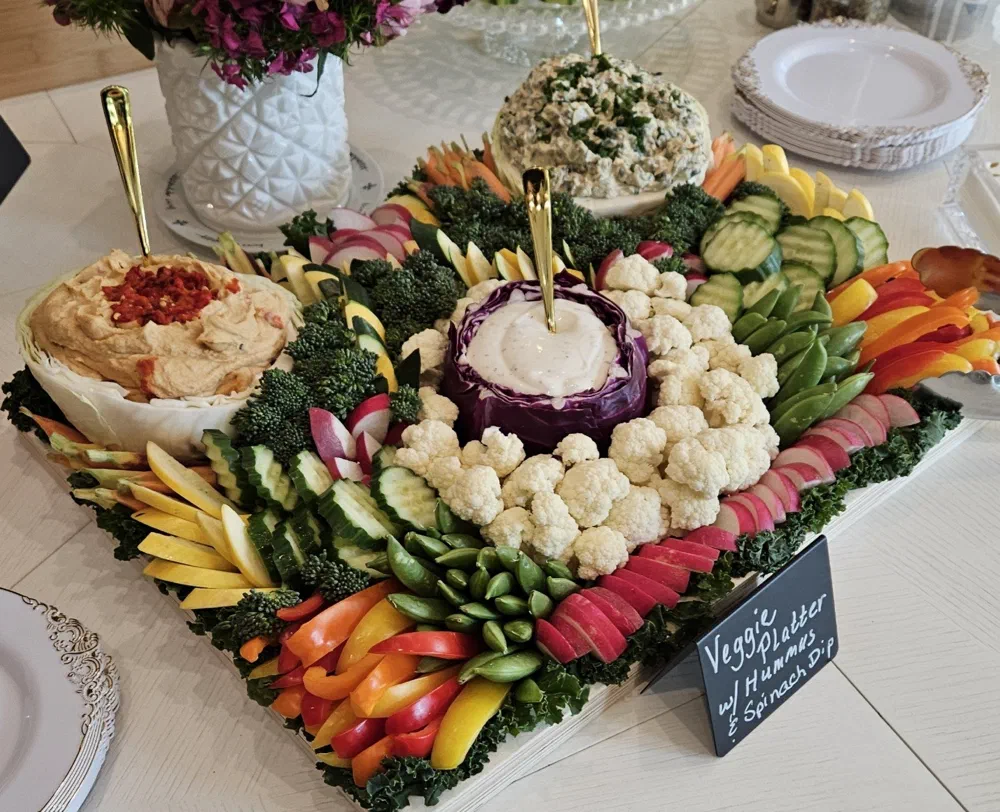 Hummus and spinach dip platter